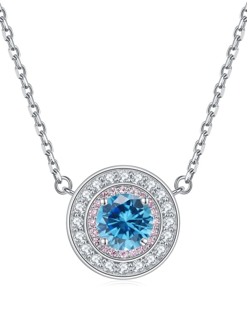 Sea blue [March] 925 Sterling Silver Birthstone Dainty  Round Pendant Necklace